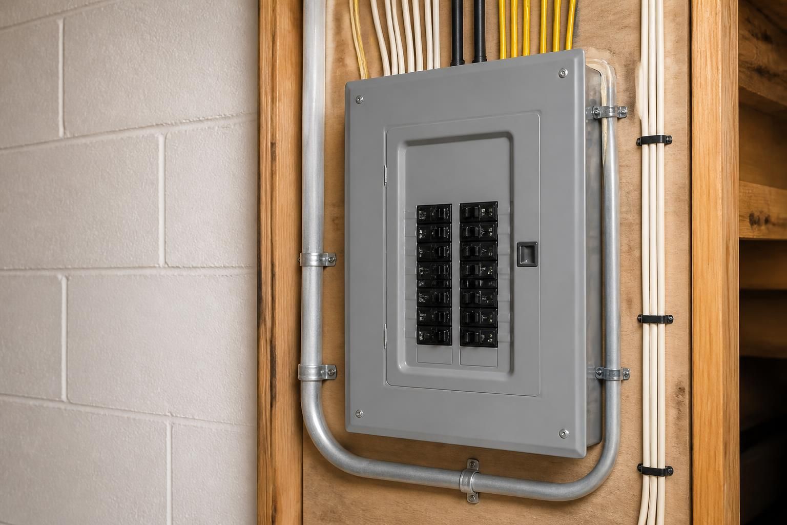 Clean completed rewiring work in a tidy utility space.