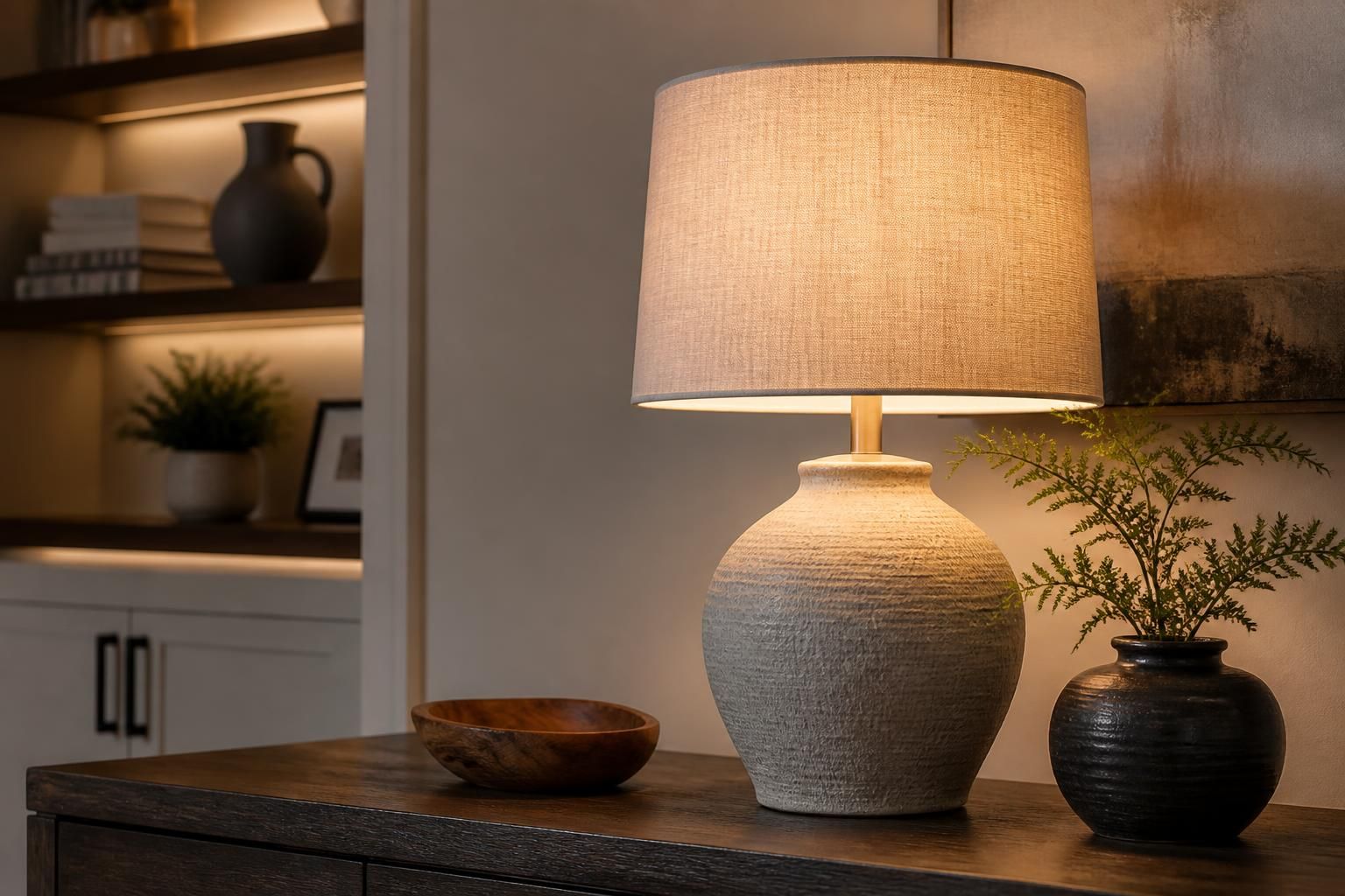 Warm finished interior lighting in a modern living space.